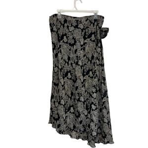 Cami International Y2K Floral Midi Skirt Black Beige Boho Size 16